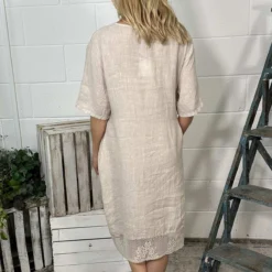 Lennon Rosette Linen Dress Stone -Kitandkaboodal Store IMG 8638 01170f87 c350 48cf a51a 6a30f6916d43