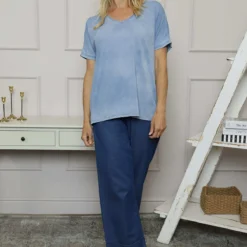 Alisha Heart Back Cotton Top Blue