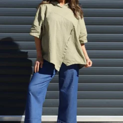 Annalee Hooded Linen Top Khaki