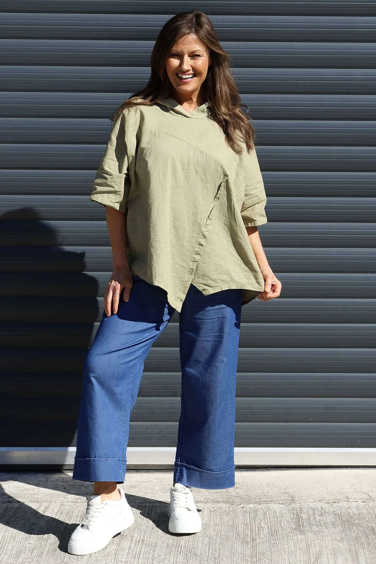 Annalee Hooded Linen Top Khaki 3 Annalee Hooded Linen Top Khaki