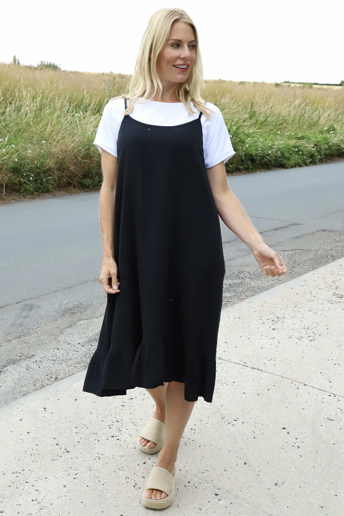 Rosaria Strap Crinkle Cotton Dress Black 3 Rosaria Strap Crinkle Cotton Dress Black