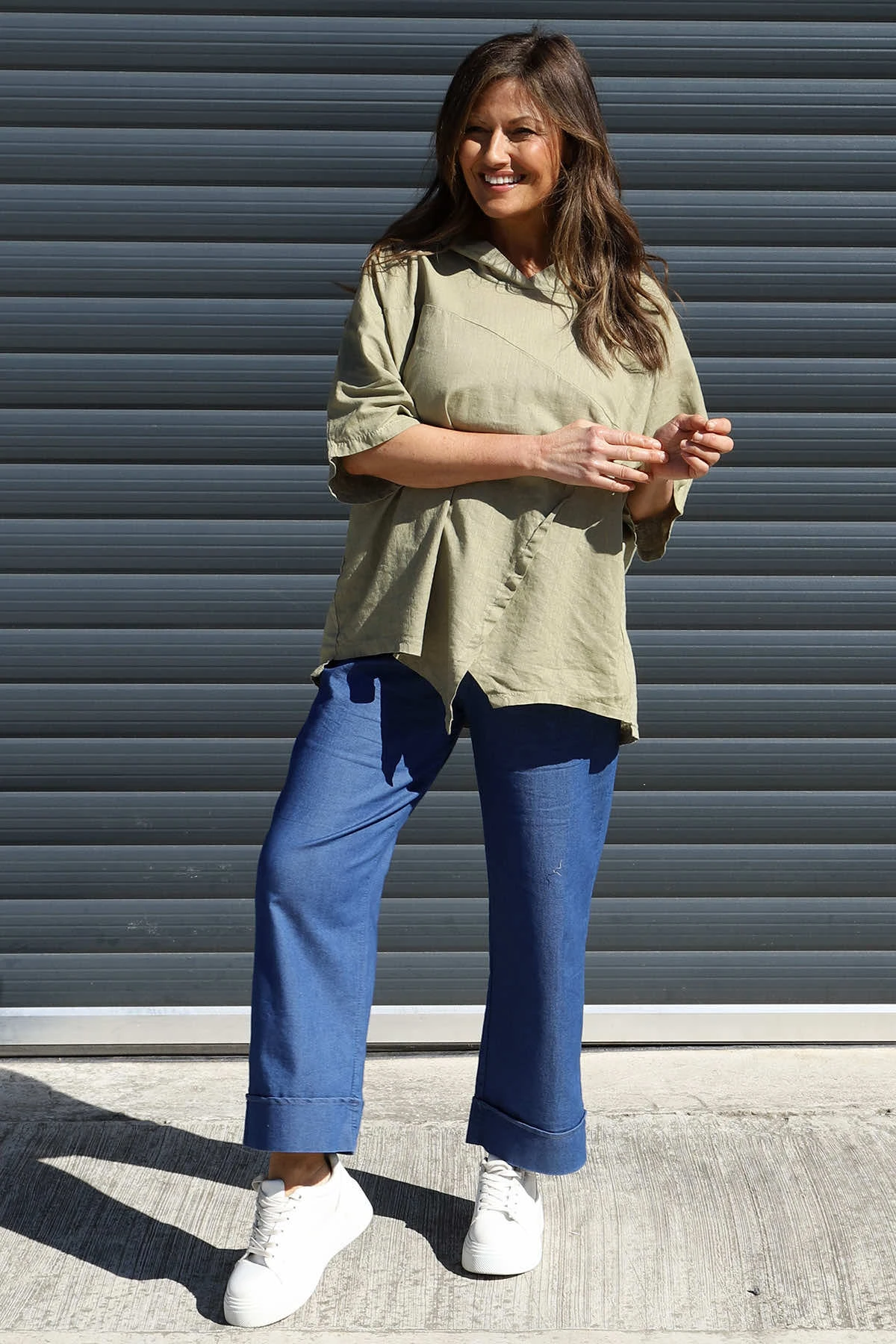 Annalee Hooded Linen Top Khaki 6 Annalee Hooded Linen Top Khaki - Image 4