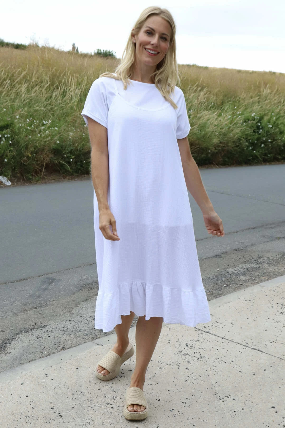Rosaria Strap Crinkle Cotton Dress White 4 Rosaria Strap Crinkle Cotton Dress White - Image 2