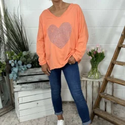 Briony Heart Cotton Top Orange