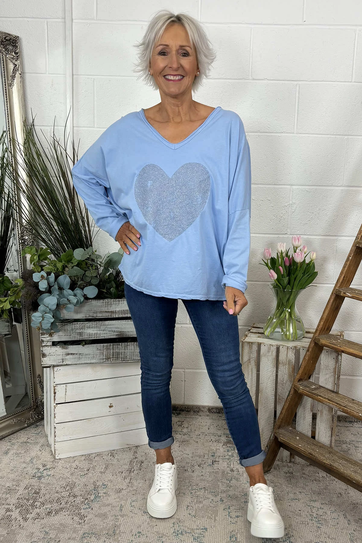 Briony Heart Cotton Top Blue 4 Briony Heart Cotton Top Blue - Image 2