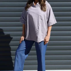 Annalee Hooded Linen Top Mauve