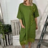 Lennon Rosette Linen Dress Olive