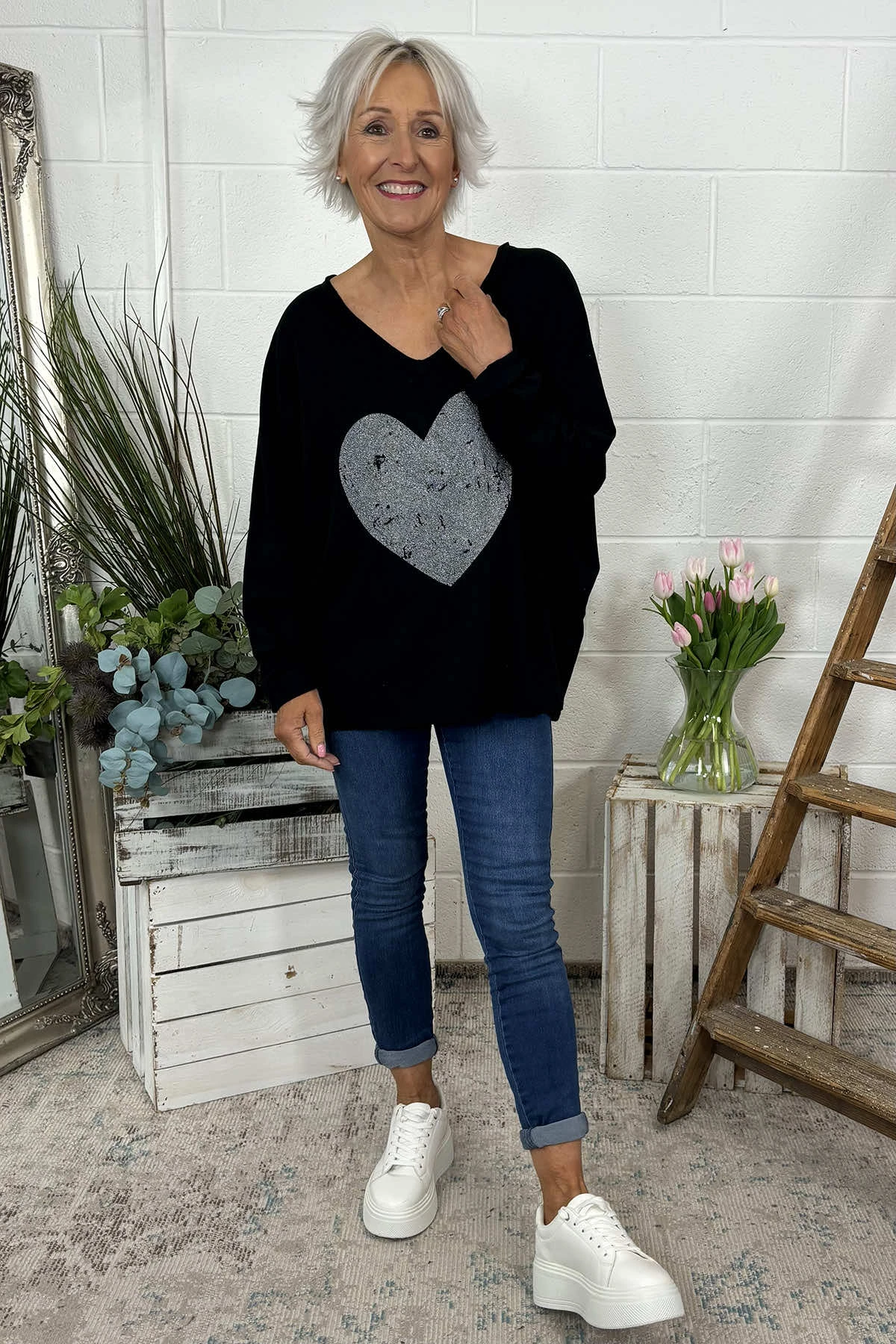 Briony Heart Cotton Top Black 4 Briony Heart Cotton Top Black - Image 2
