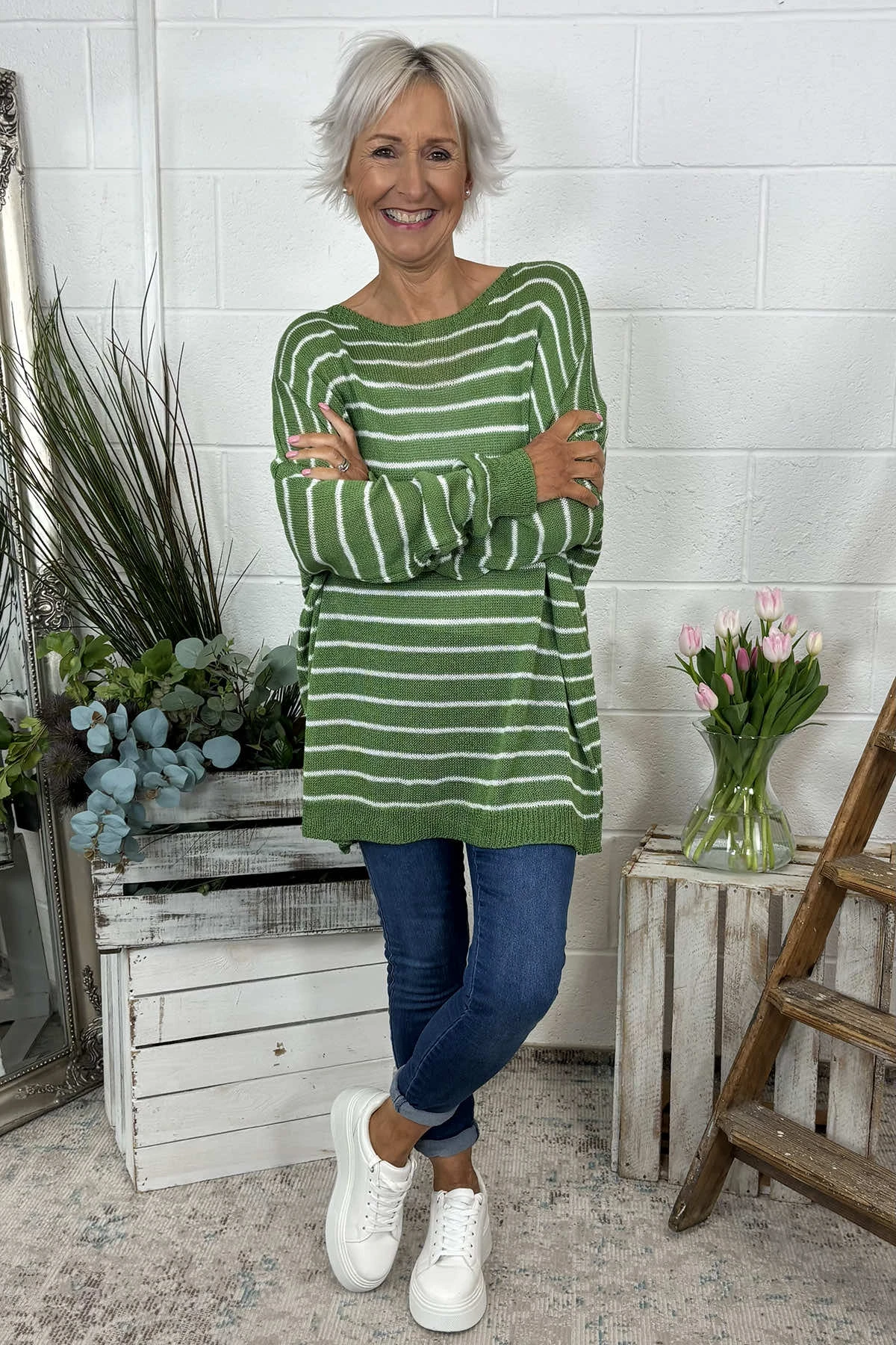Bamburgh Stripe Knit Top Olive 4 Bamburgh Stripe Knit Top Olive - Image 2