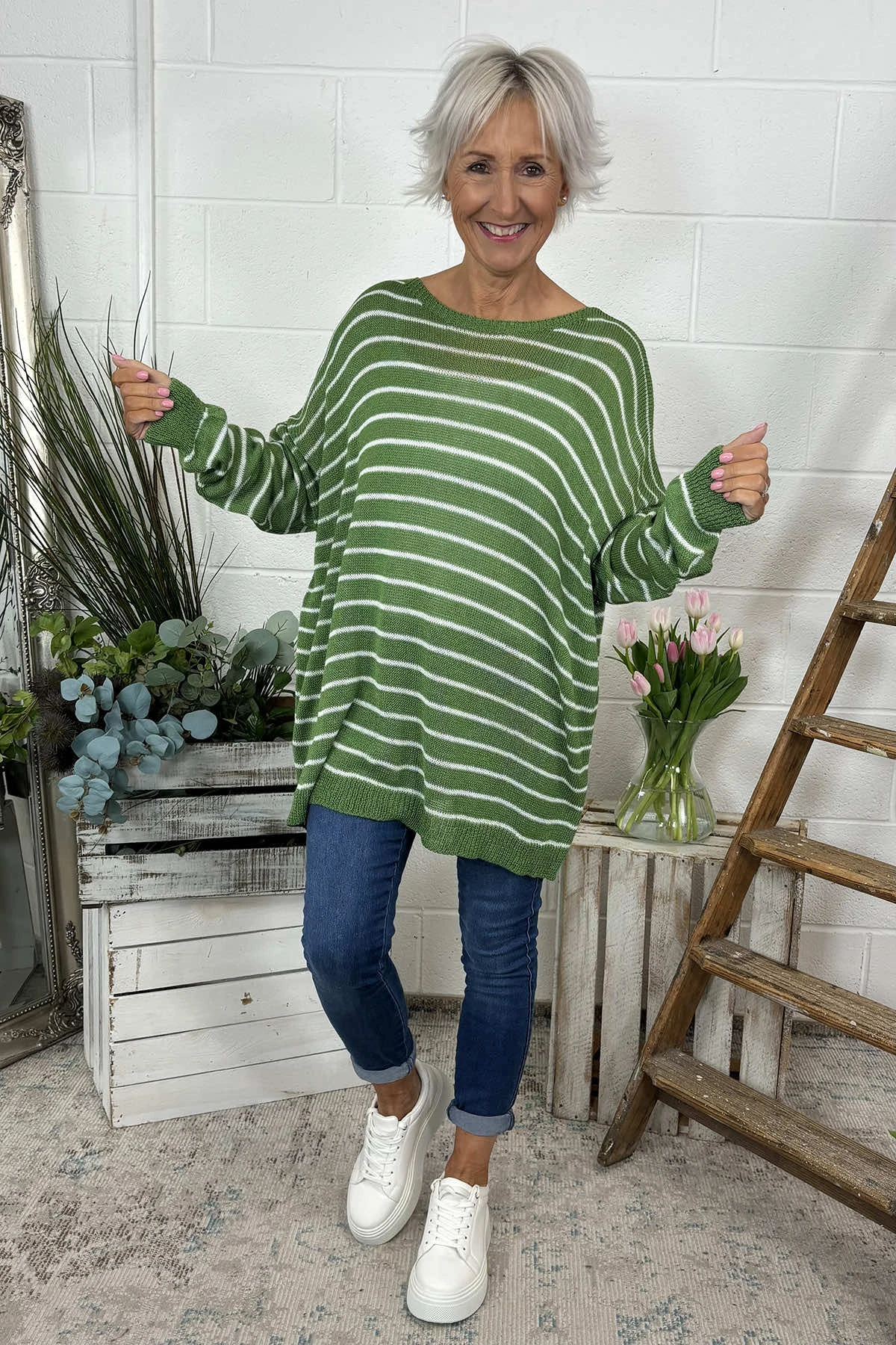 Bamburgh Stripe Knit Top Olive 3 Bamburgh Stripe Knit Top Olive