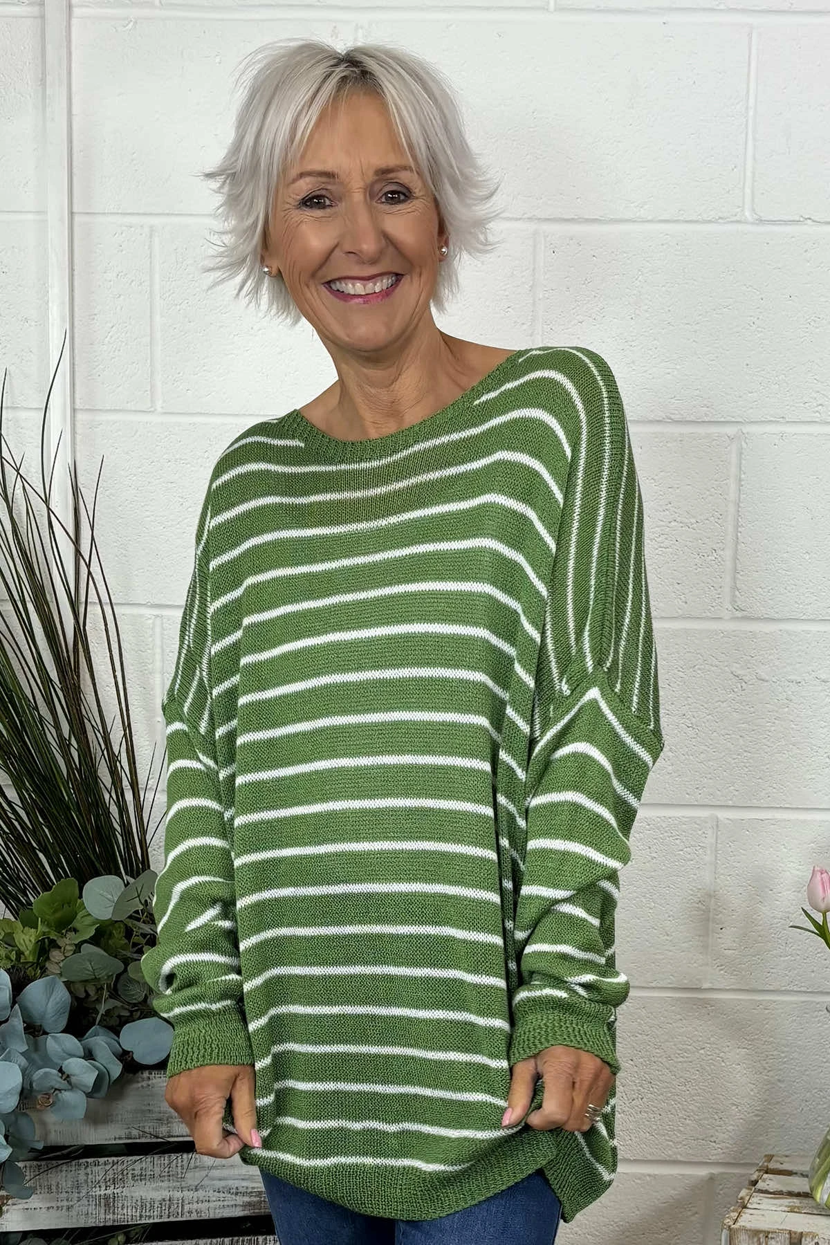 Bamburgh Stripe Knit Top Olive 5 Bamburgh Stripe Knit Top Olive - Image 3
