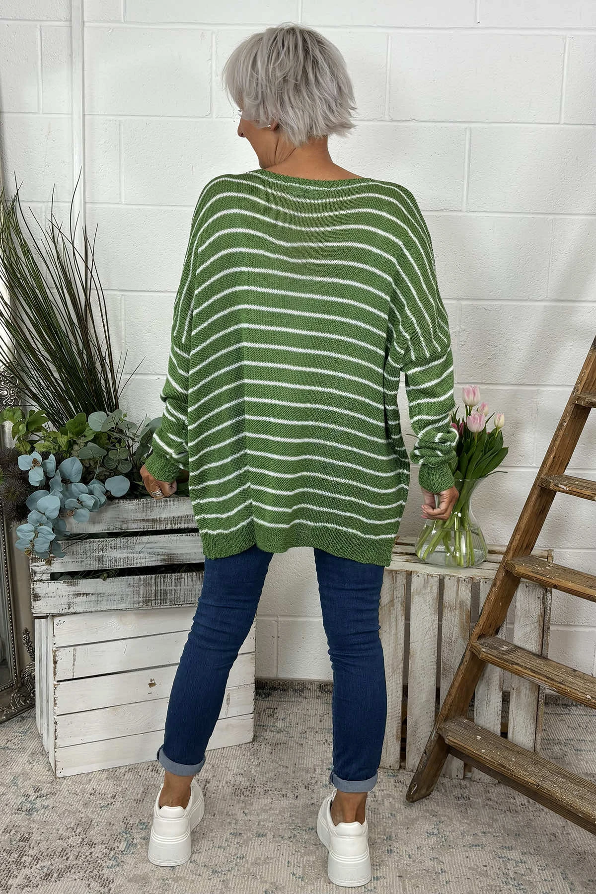 Bamburgh Stripe Knit Top Olive 6 Bamburgh Stripe Knit Top Olive - Image 4