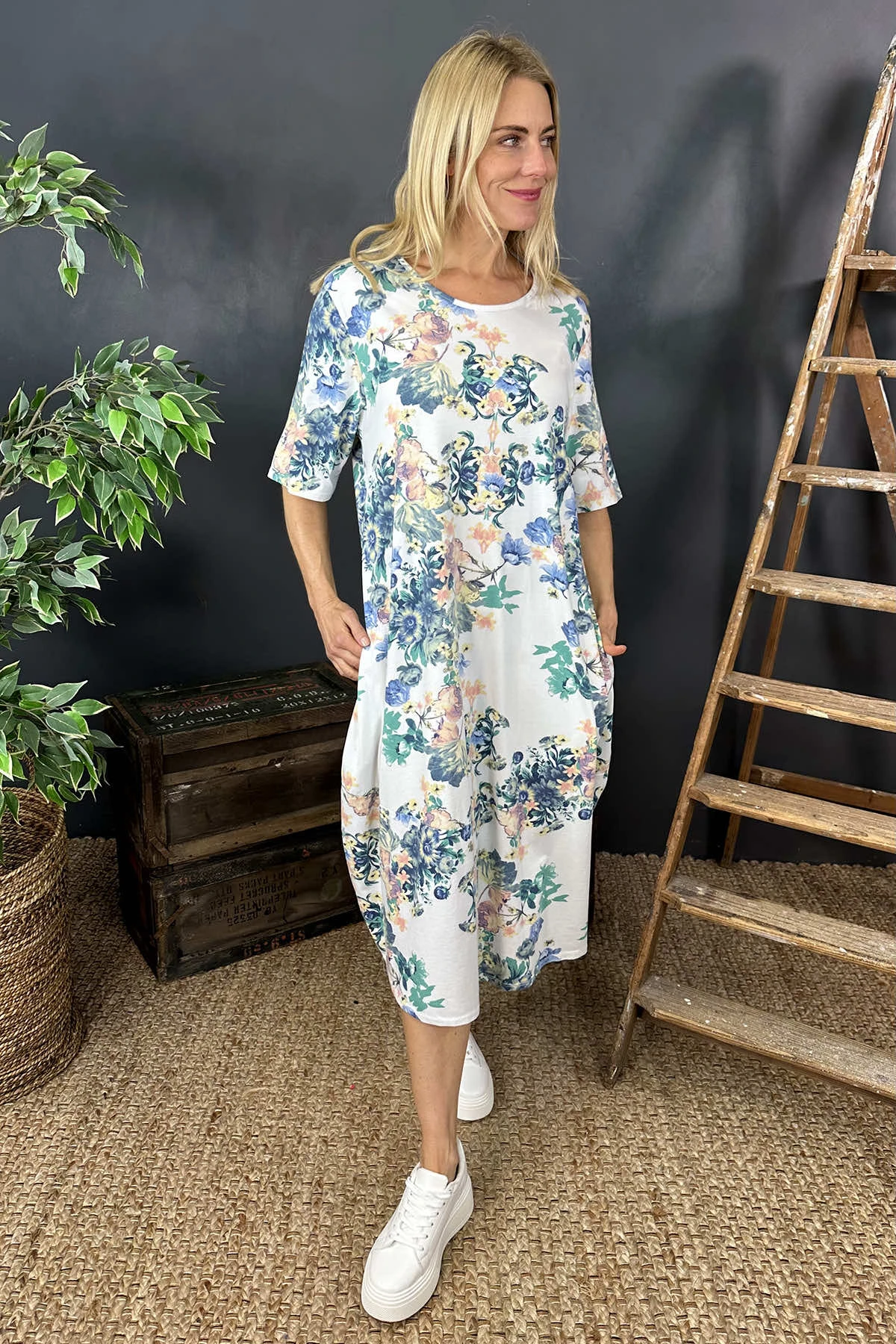 Fleur Floral Cotton Dress Grey 3 Fleur Floral Cotton Dress Grey