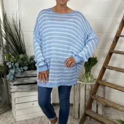 Bamburgh Stripe Knit Top Powder Blue