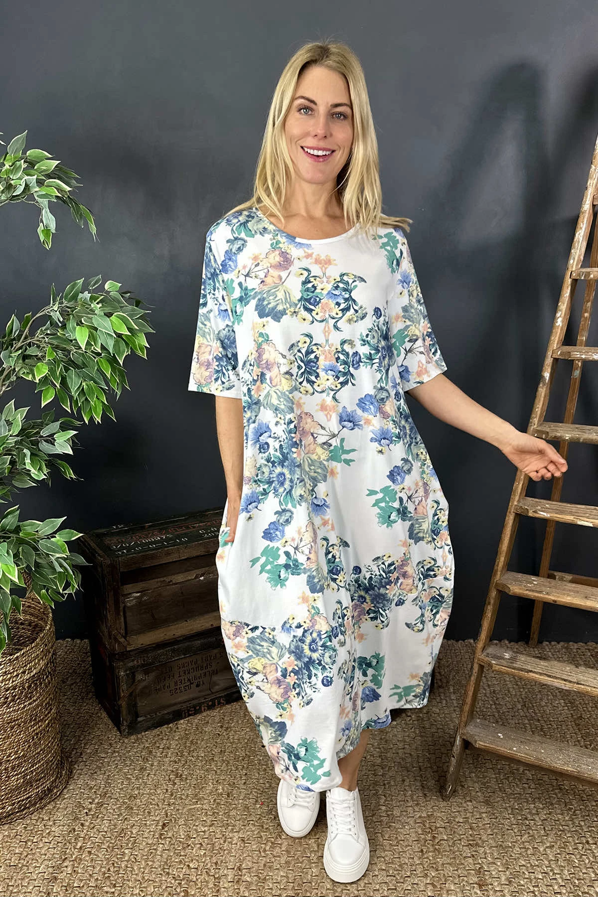 Fleur Floral Cotton Dress Grey 4 Fleur Floral Cotton Dress Grey - Image 2