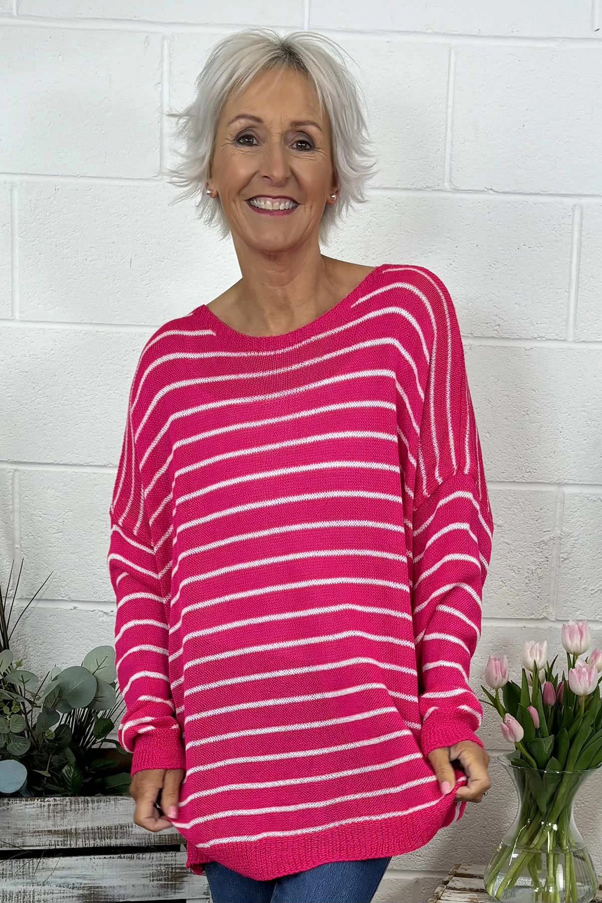 Bamburgh Stripe Knit Top Hot Pink 5 Bamburgh Stripe Knit Top Hot Pink - Image 3