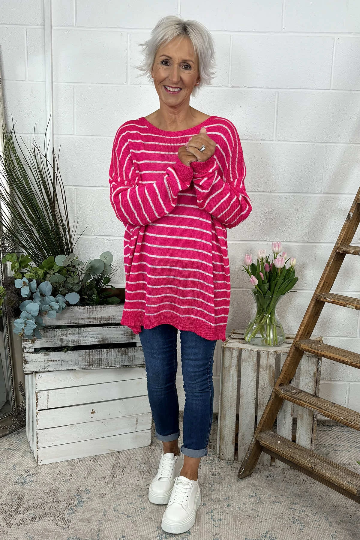 Bamburgh Stripe Knit Top Hot Pink 4 Bamburgh Stripe Knit Top Hot Pink - Image 2