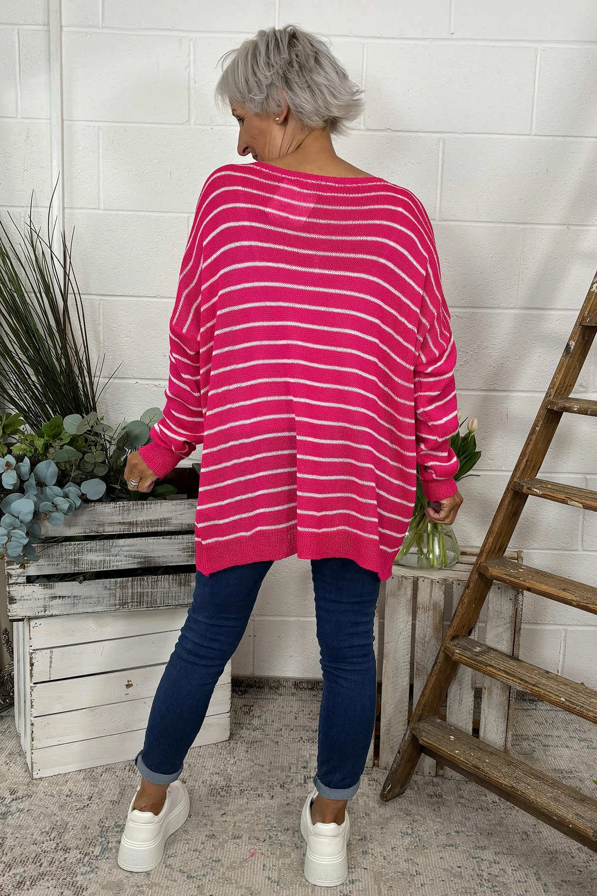 Bamburgh Stripe Knit Top Hot Pink 6 Bamburgh Stripe Knit Top Hot Pink - Image 4