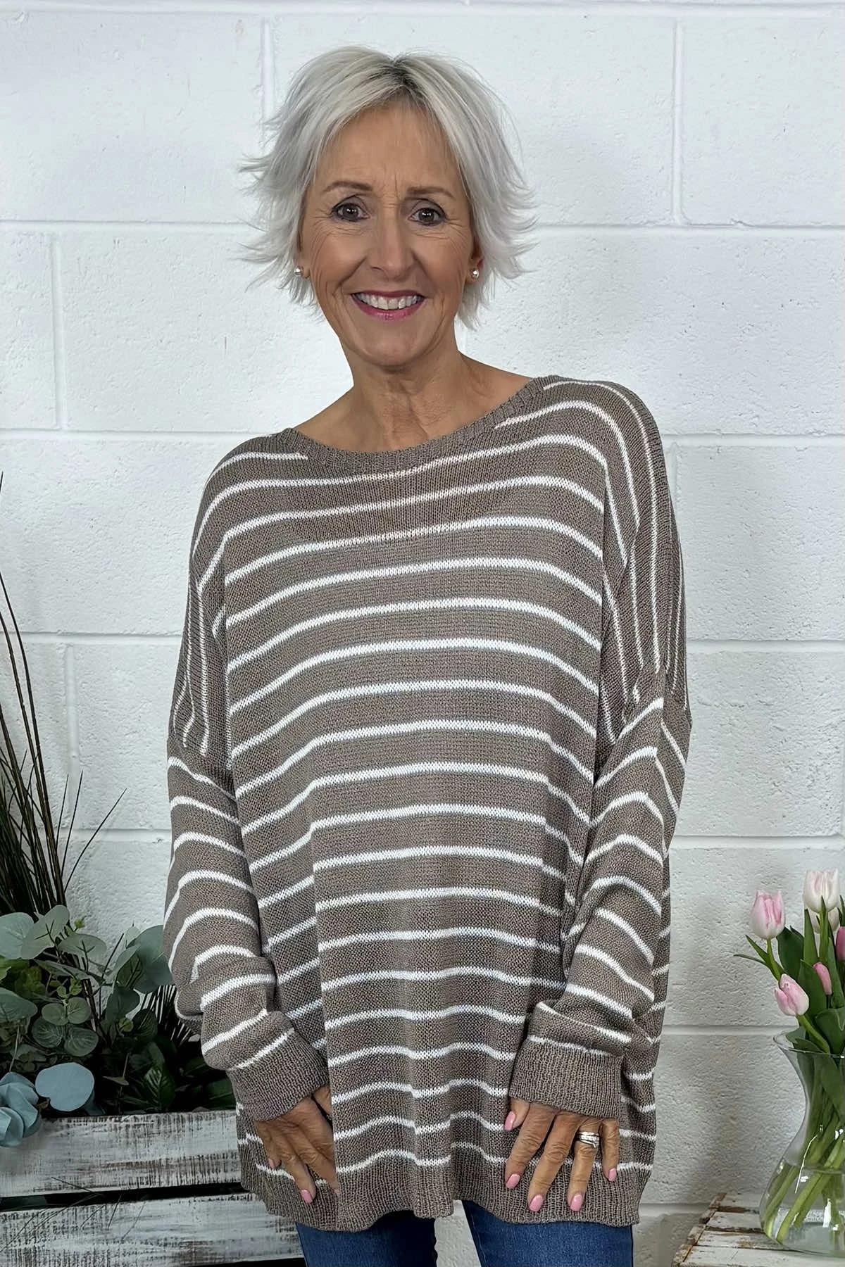 Bamburgh Stripe Knit Top Mocha 5 Bamburgh Stripe Knit Top Mocha - Image 3