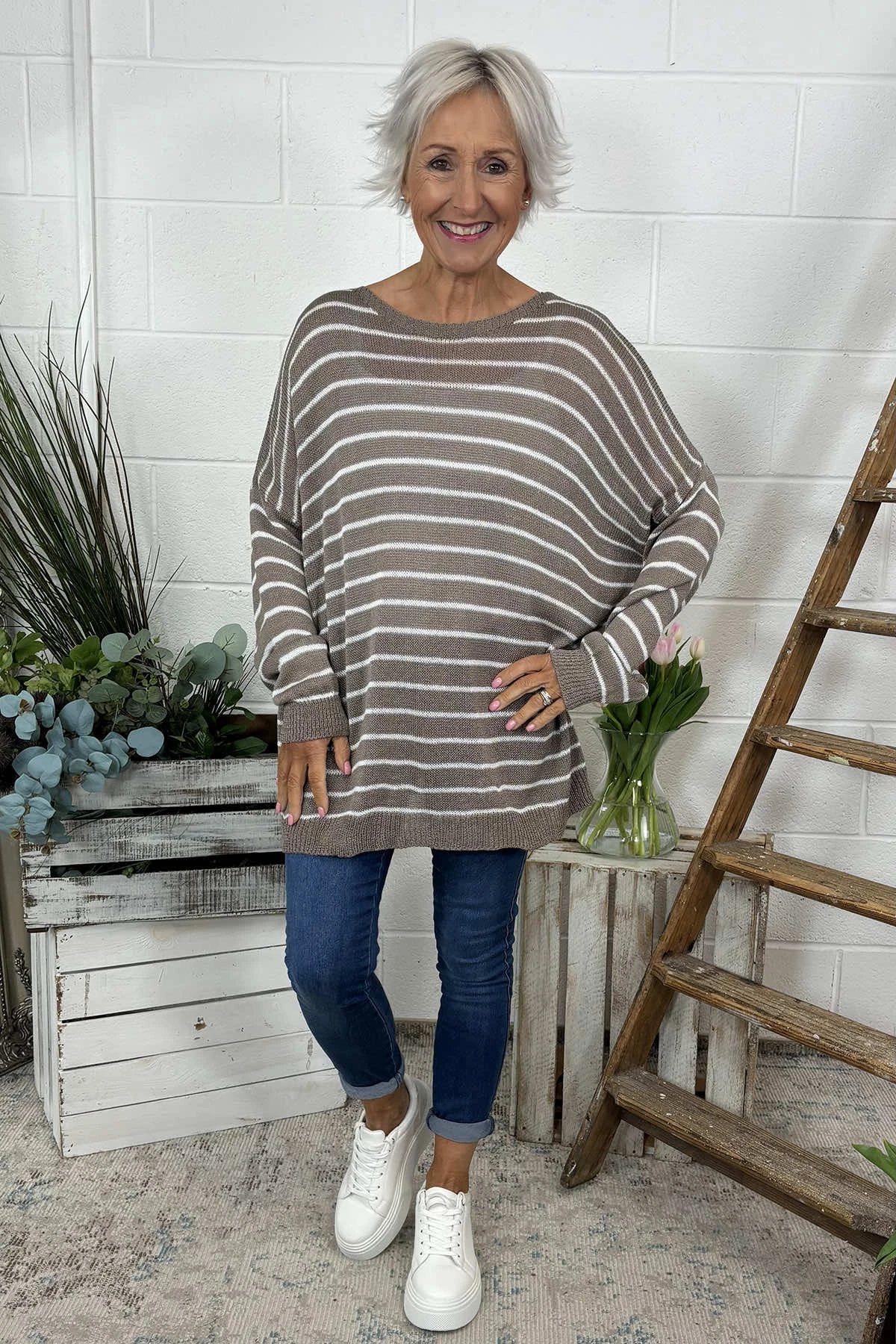Bamburgh Stripe Knit Top Mocha 4 Bamburgh Stripe Knit Top Mocha - Image 2