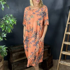 Fleur Floral Cotton Dress Orange