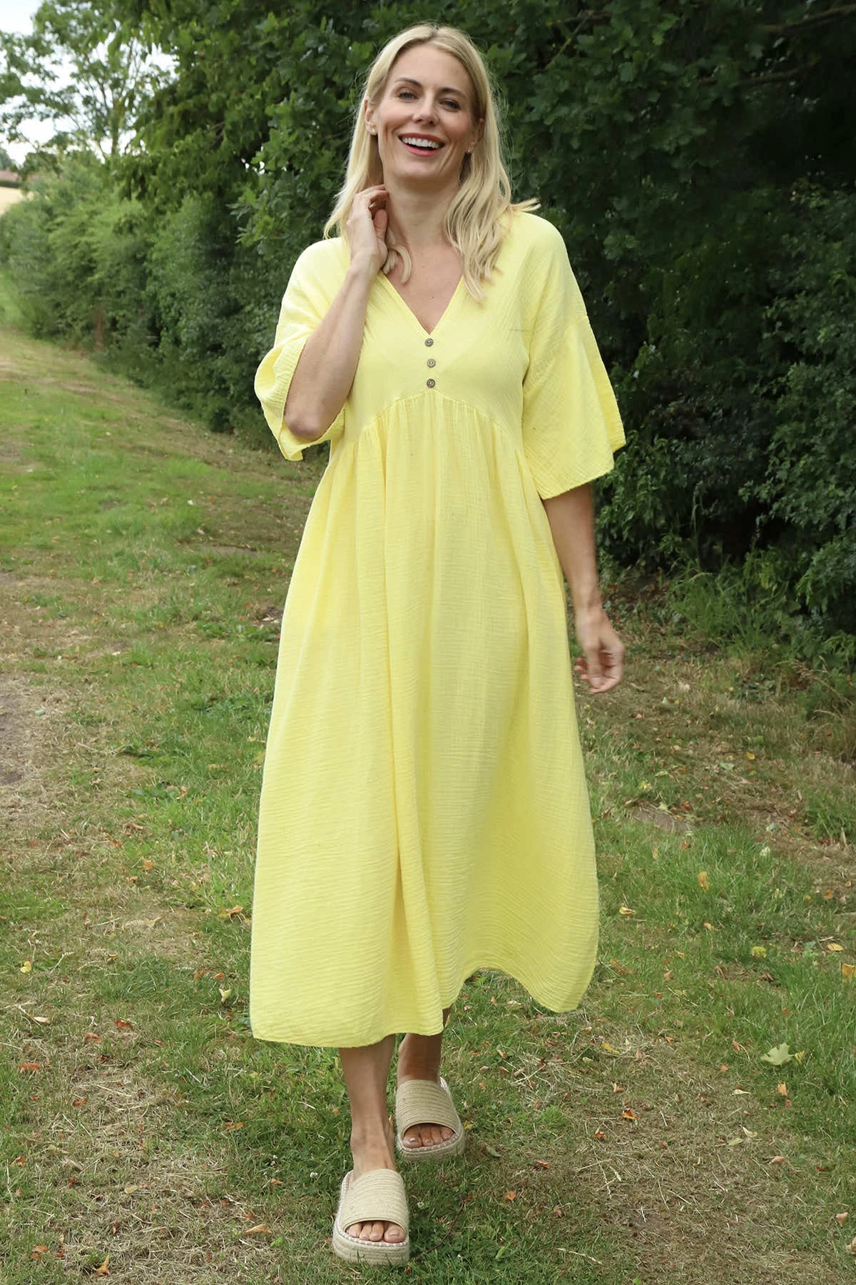 Alessandra Crinkle Cotton Dress Yellow 3 Alessandra Crinkle Cotton Dress Yellow