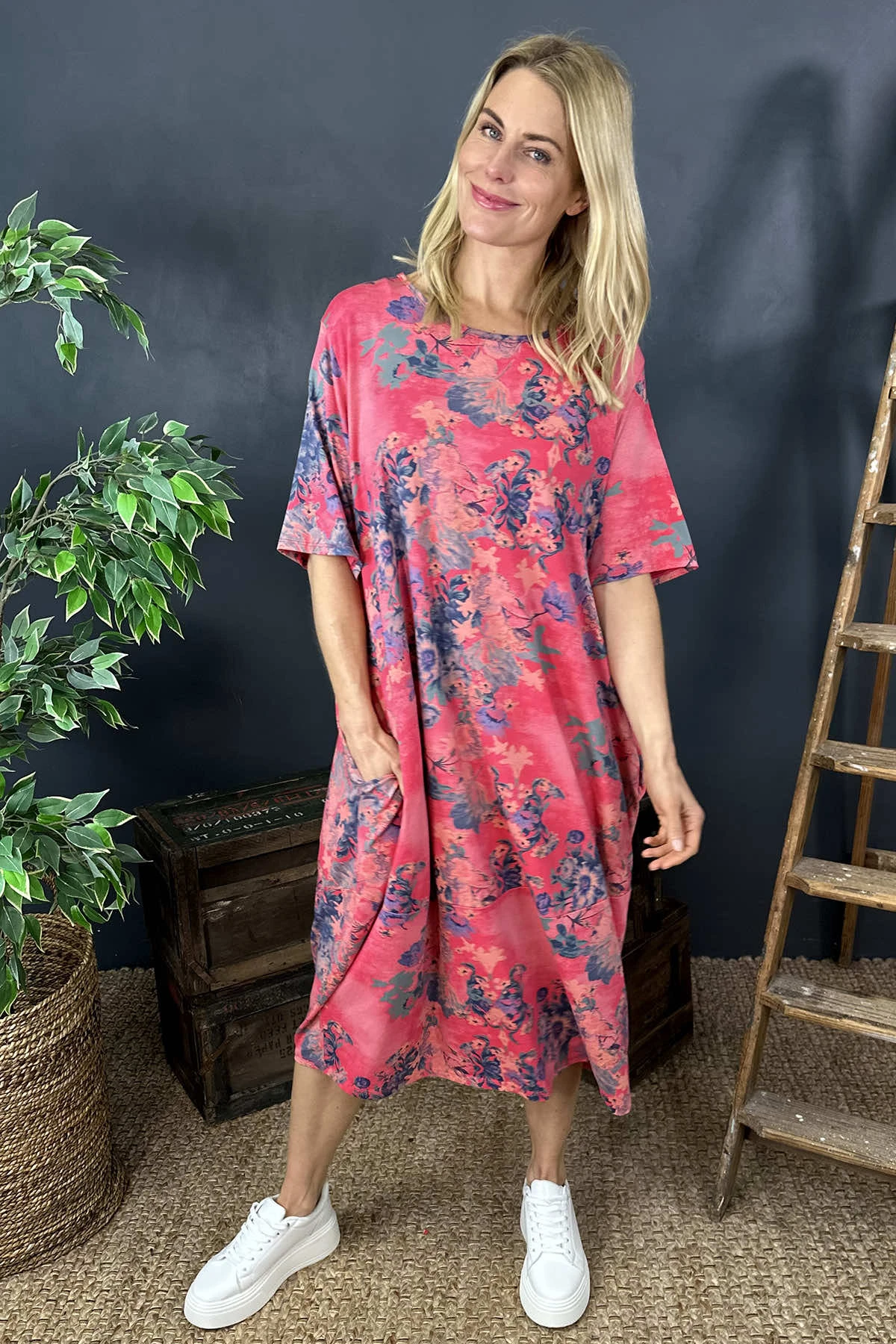 Fleur Floral Cotton Dress Hot Pink 4 Fleur Floral Cotton Dress Hot Pink - Image 2