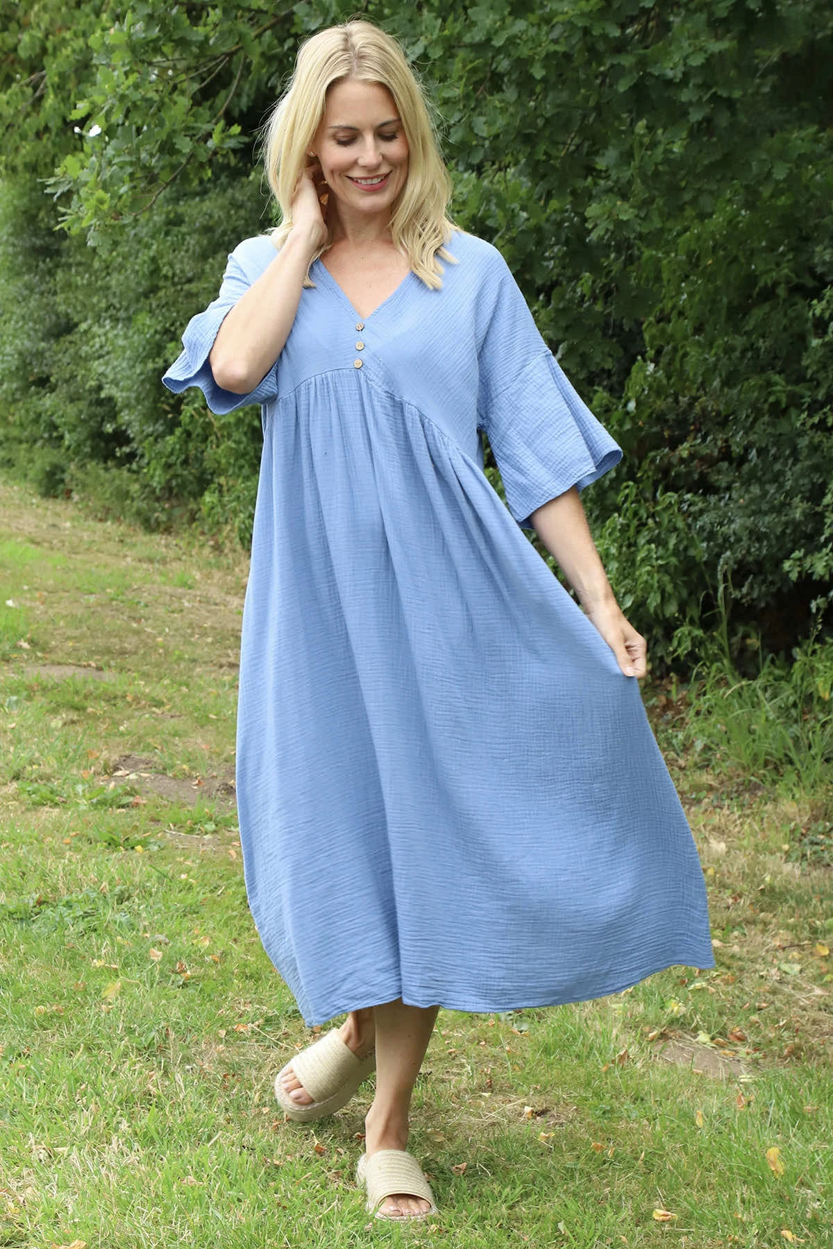 Alessandra Crinkle Cotton Dress Blue 3 Alessandra Crinkle Cotton Dress Blue