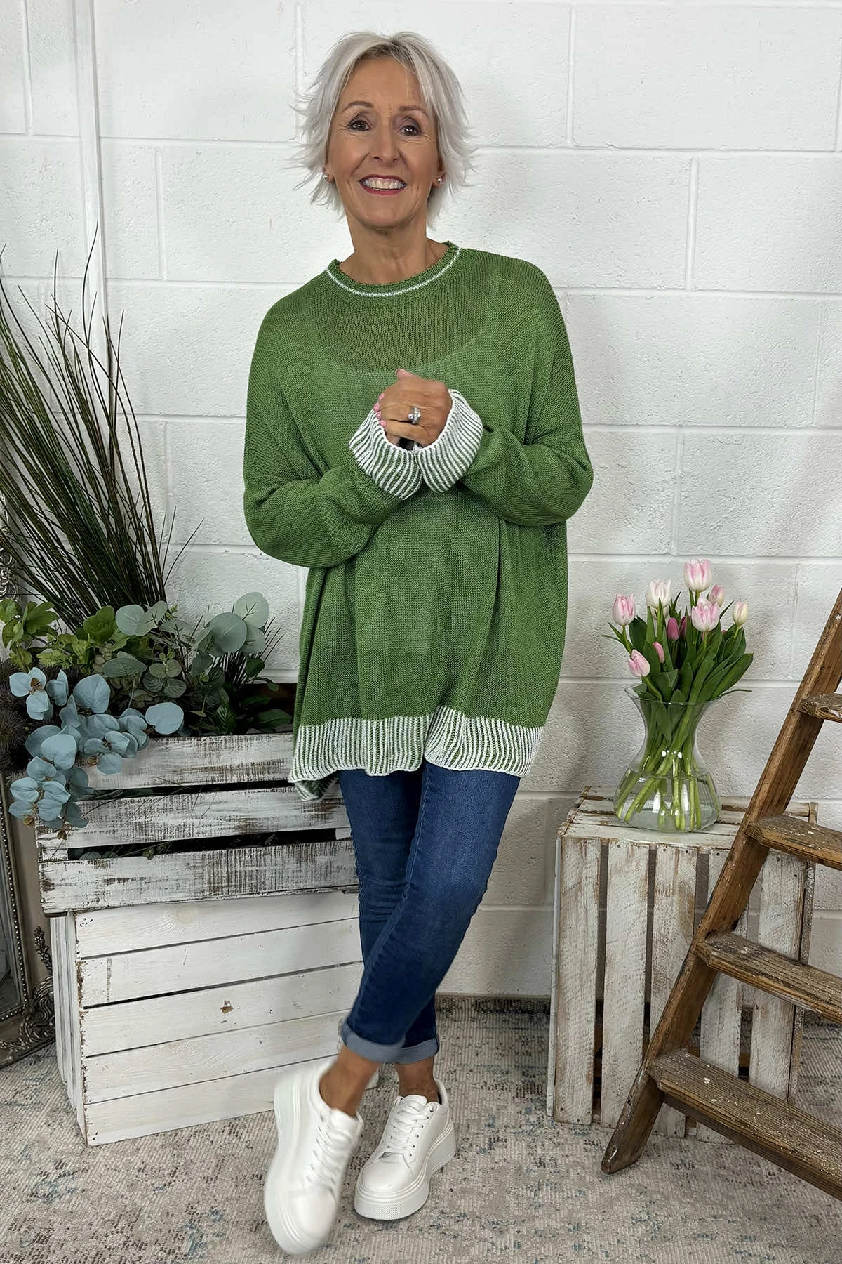 Aldeburgh Knit Top Olive 4 Aldeburgh Knit Top Olive - Image 2
