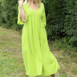 Alessandra Crinkle Cotton Dress Lime