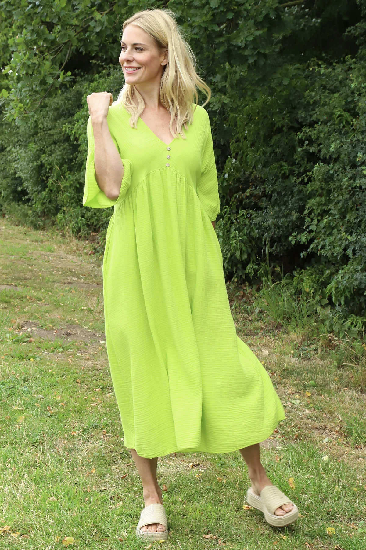 Alessandra Crinkle Cotton Dress Lime 3 Alessandra Crinkle Cotton Dress Lime