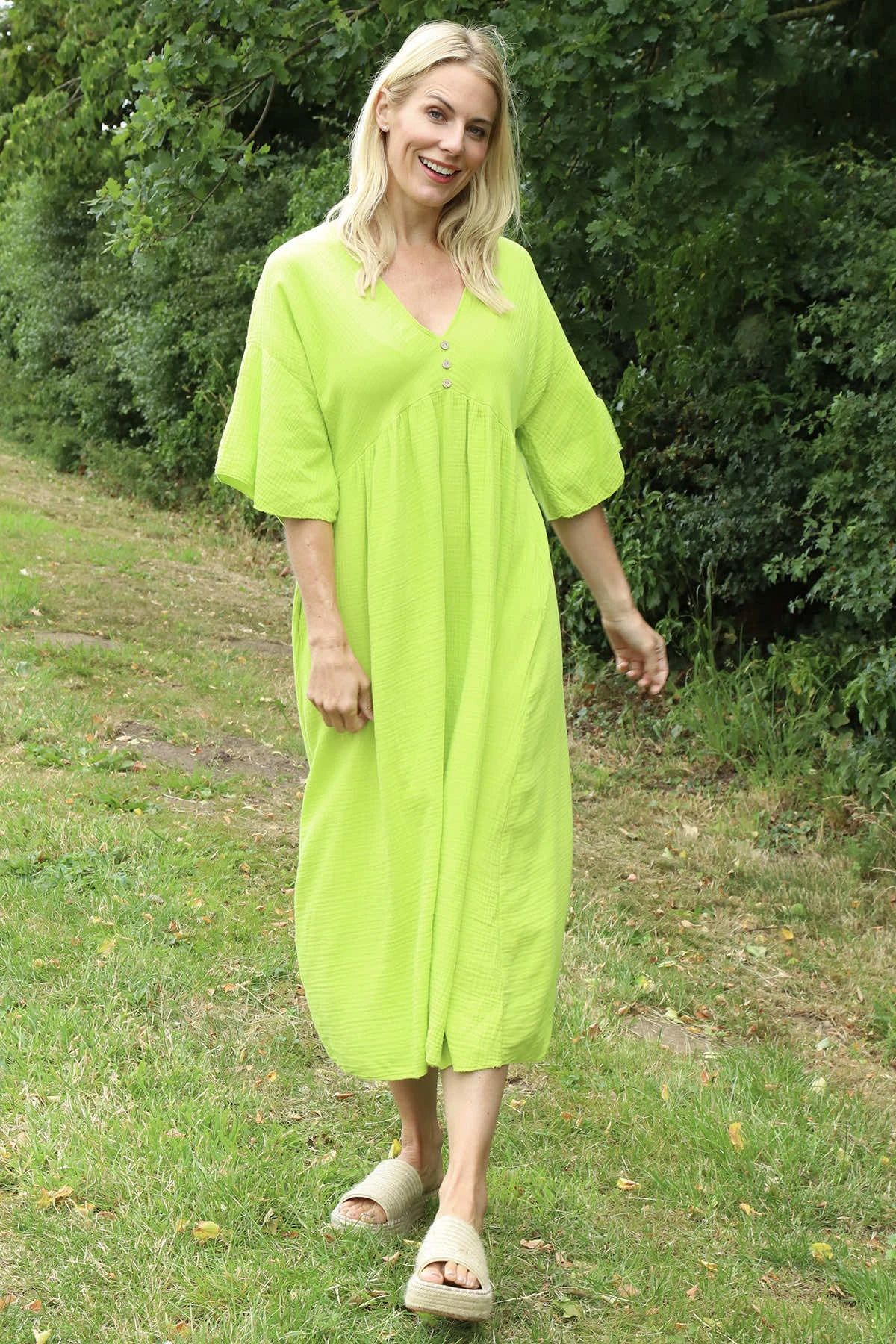 Alessandra Crinkle Cotton Dress Lime 4 Alessandra Crinkle Cotton Dress Lime - Image 2
