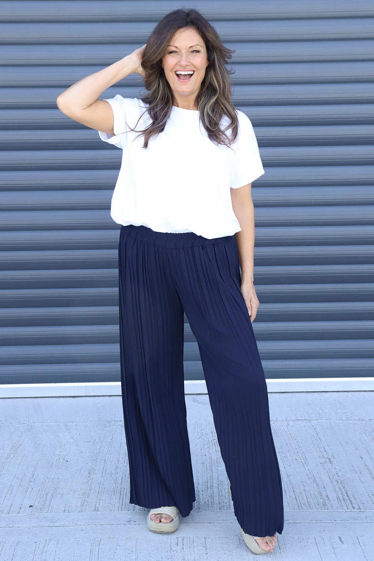 Emira Pleated Wide Leg Trousers Navy 4 Emira Pleated Wide Leg Trousers Navy - Image 2