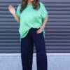 Emira Pleated Wide Leg Trousers Navy