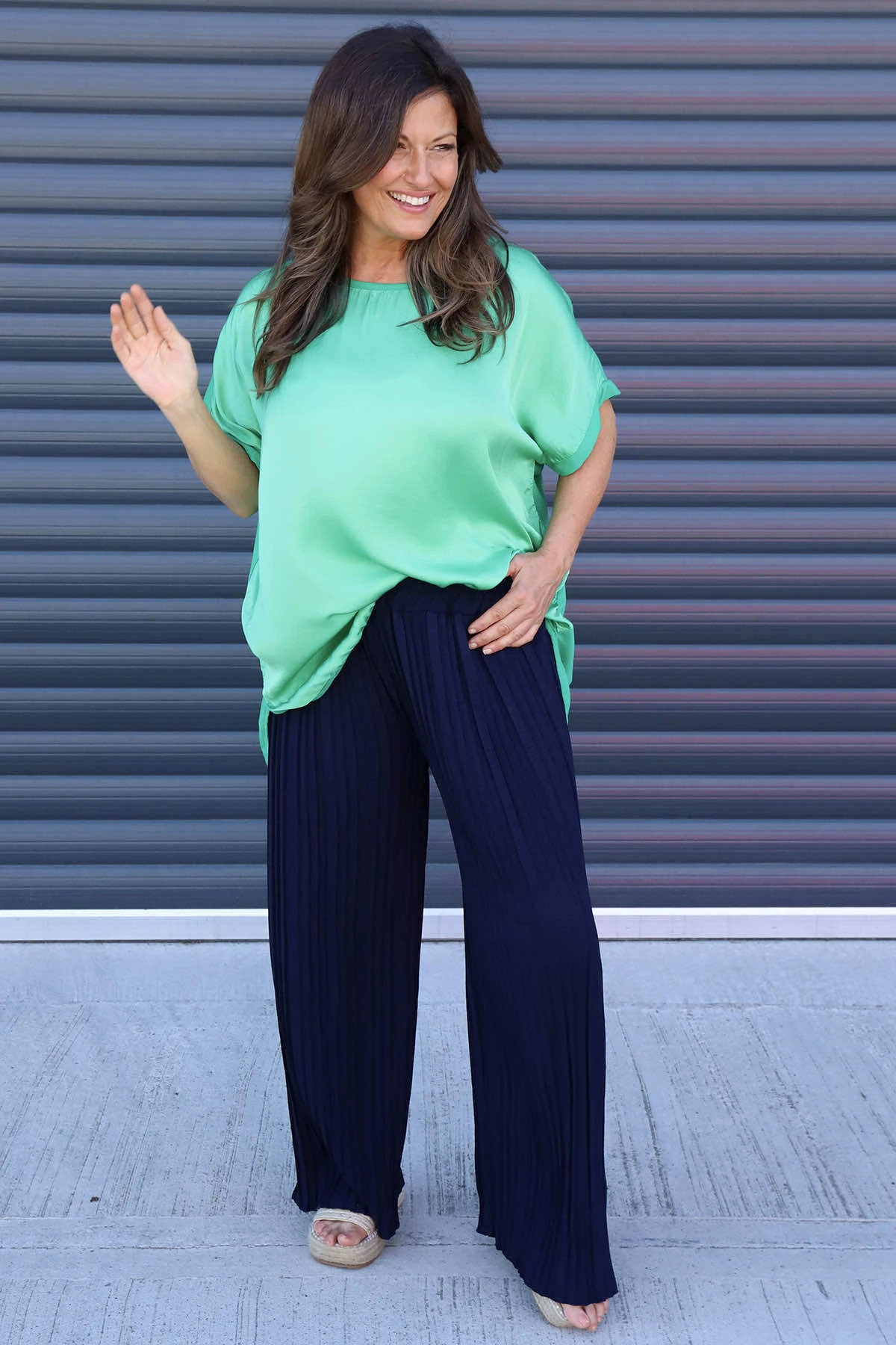 Emira Pleated Wide Leg Trousers Navy 3 Emira Pleated Wide Leg Trousers Navy