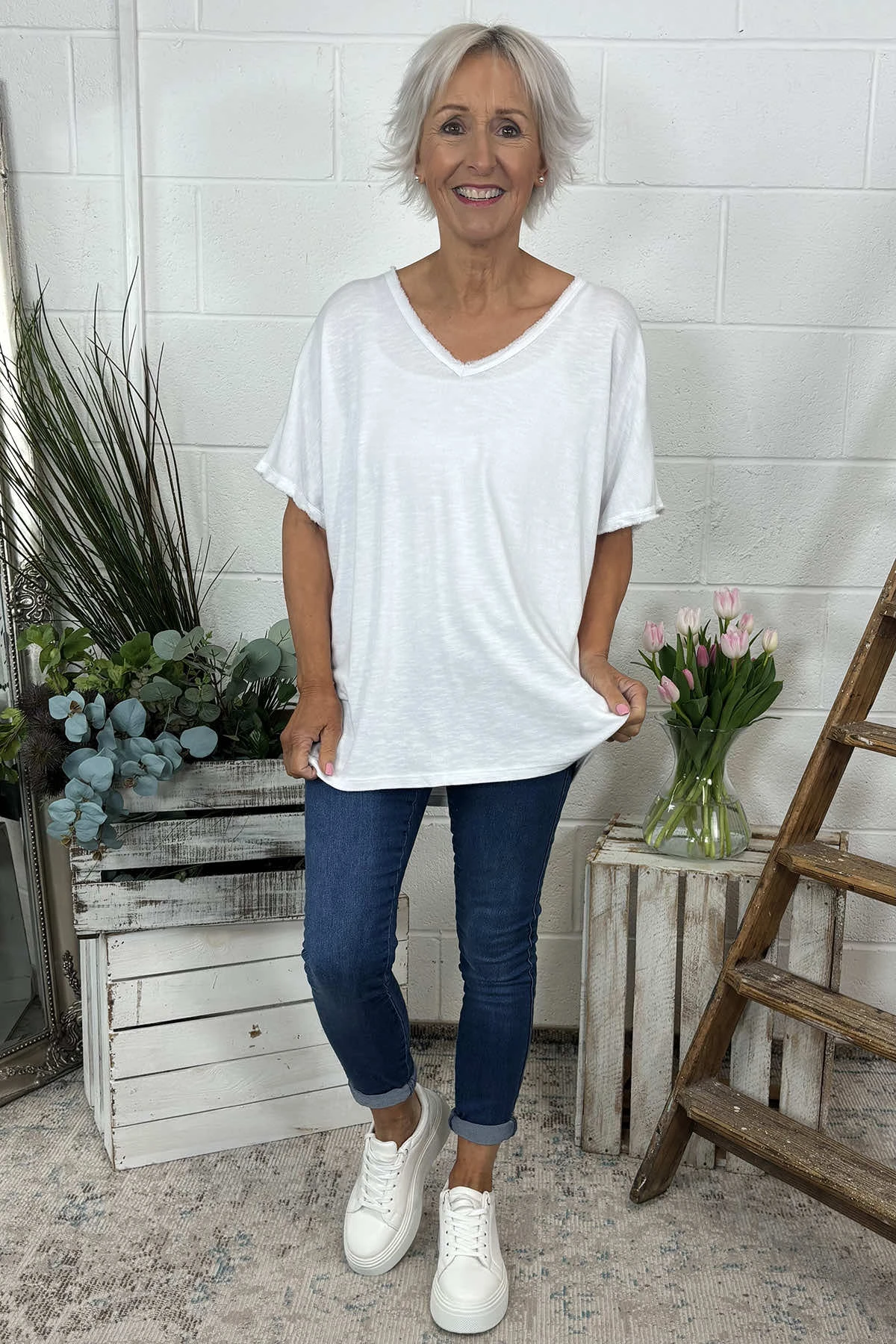 Burford V-Neck Top White 3 Burford V-Neck Top White
