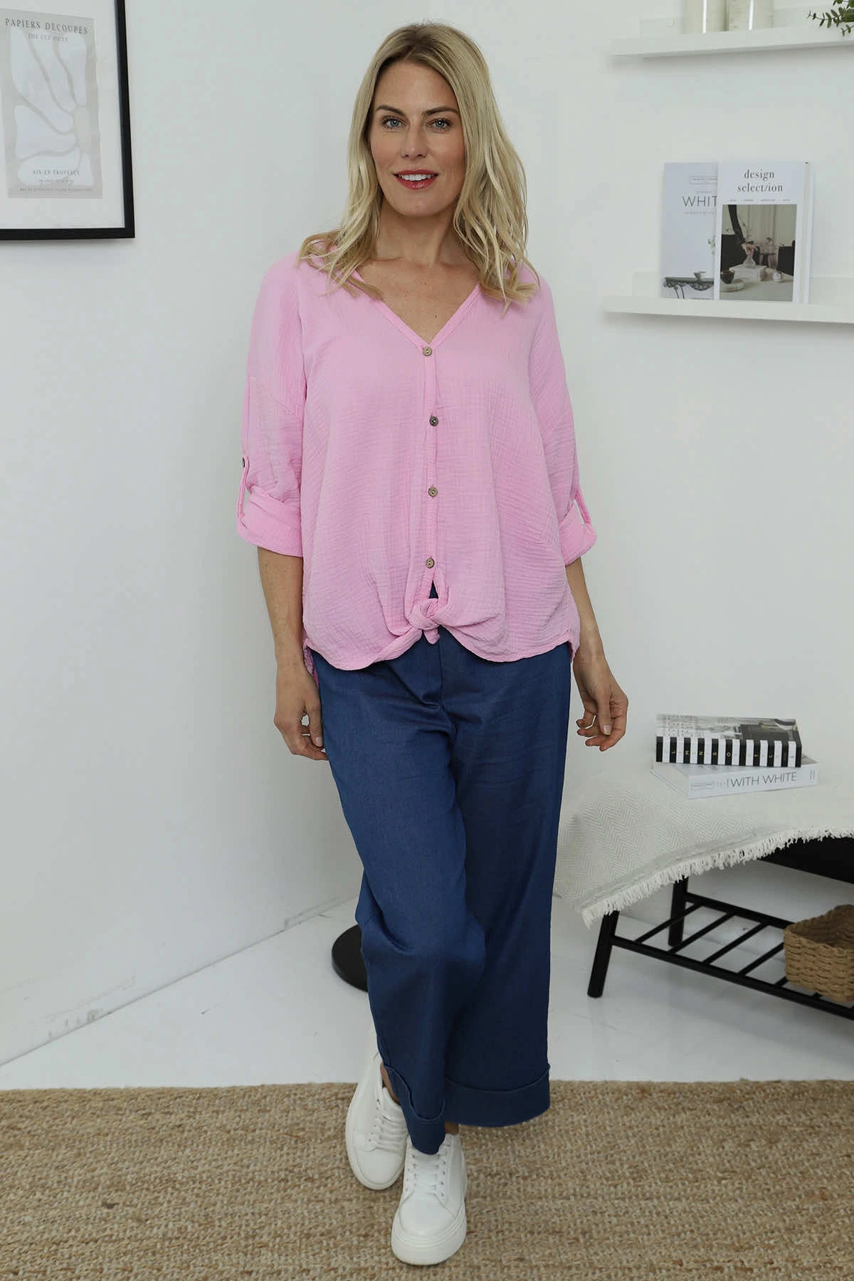 Giulia Crinkle Cotton Shirt Pink 4 Giulia Crinkle Cotton Shirt Pink - Image 2