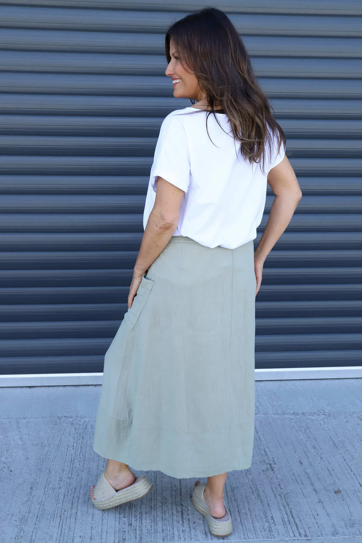 Darana Linen Skirt Light Khaki 6 Darana Linen Skirt Light Khaki - Image 4