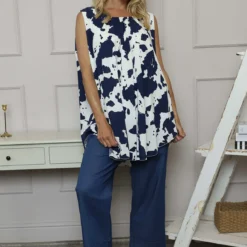 Clarenza Print Top Navy
