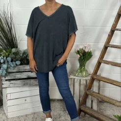 Burford V-Neck Top Charcoal