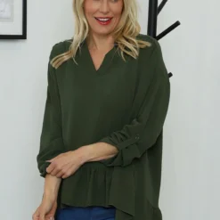 Margaux V-Neck Frill Top Khaki 7 Margaux V-Neck Frill Top Khaki -Kitandkaboodal Store IMG 8987 54df7b62 12cf 4ecc 875a 8086ecabc8a4