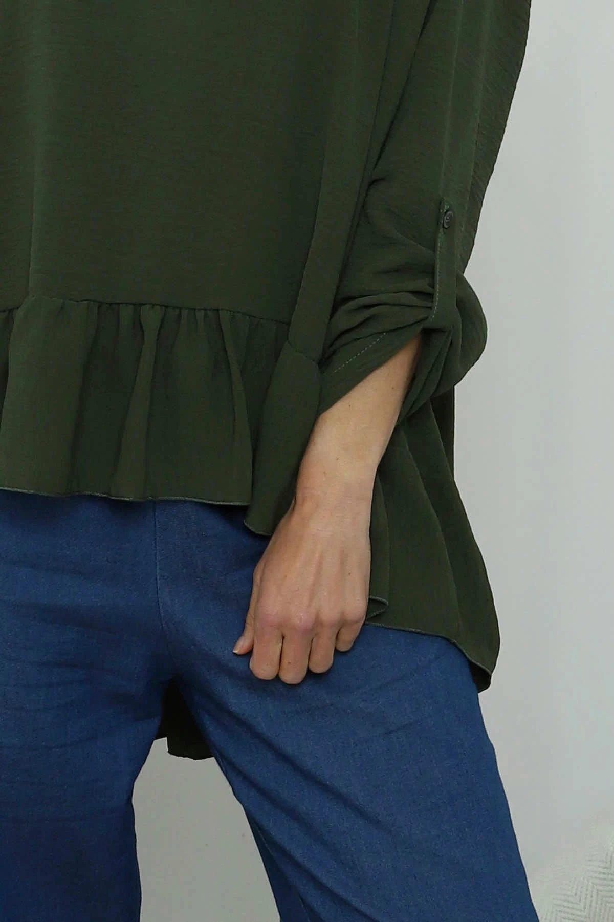 Margaux V-Neck Frill Top Khaki 5 Margaux V-Neck Frill Top Khaki - Image 3