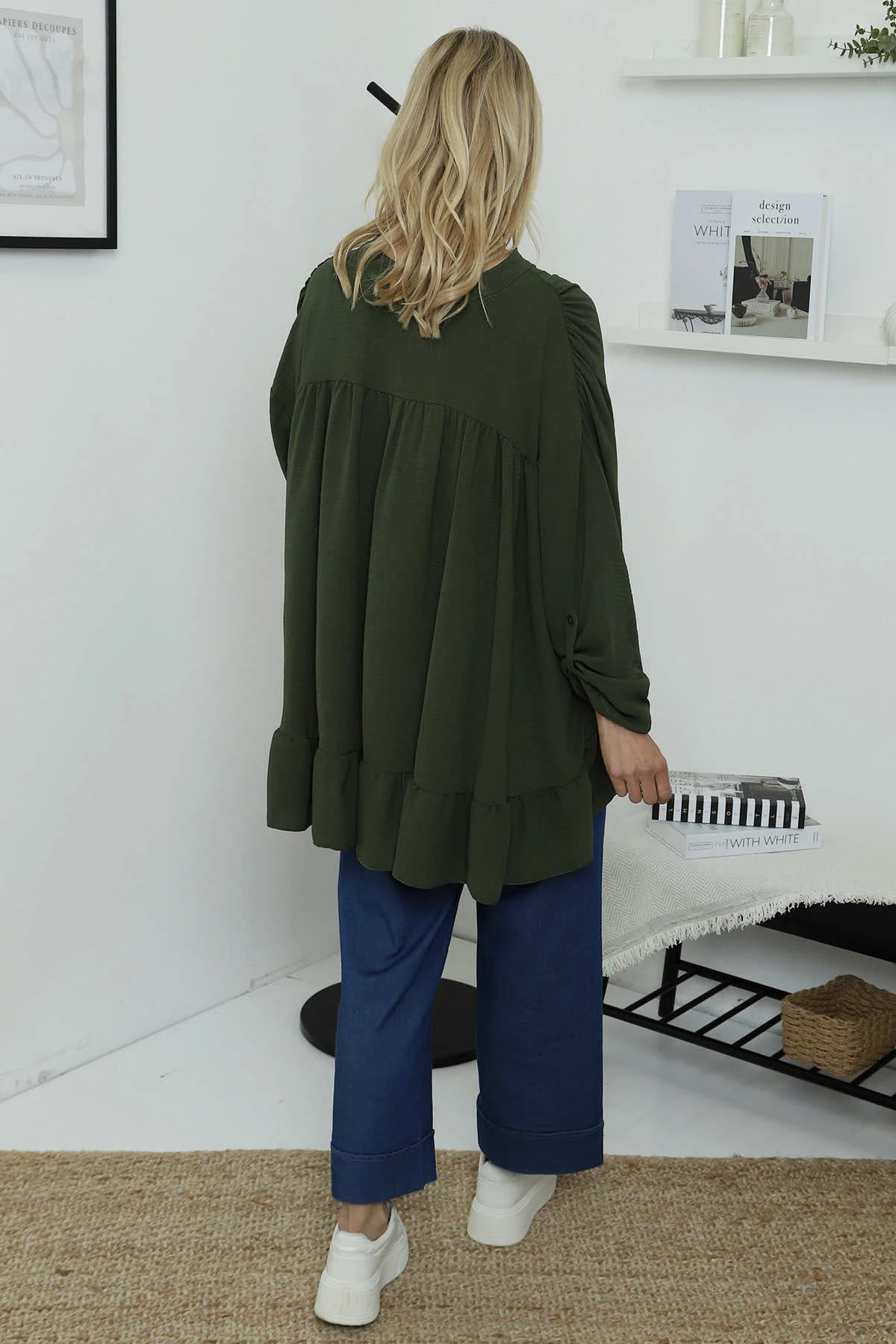 Margaux V-Neck Frill Top Khaki 6 Margaux V-Neck Frill Top Khaki - Image 4