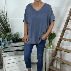 Burford V-Neck Top Navy