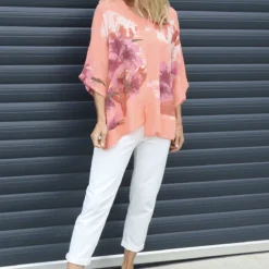 Isolde Floral Print Linen Top Orange