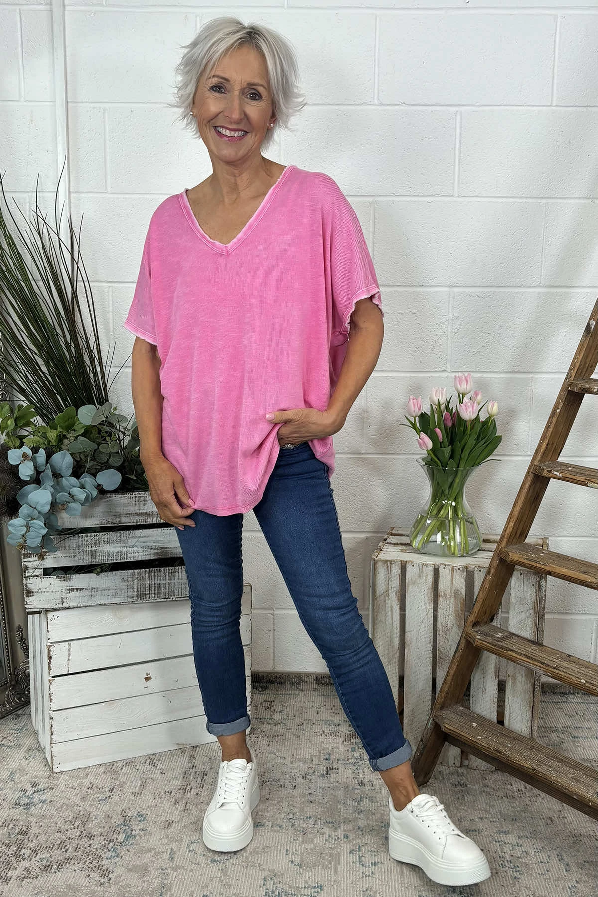 Burford V-Neck Top Fuchsia 3 Burford V-Neck Top Fuchsia