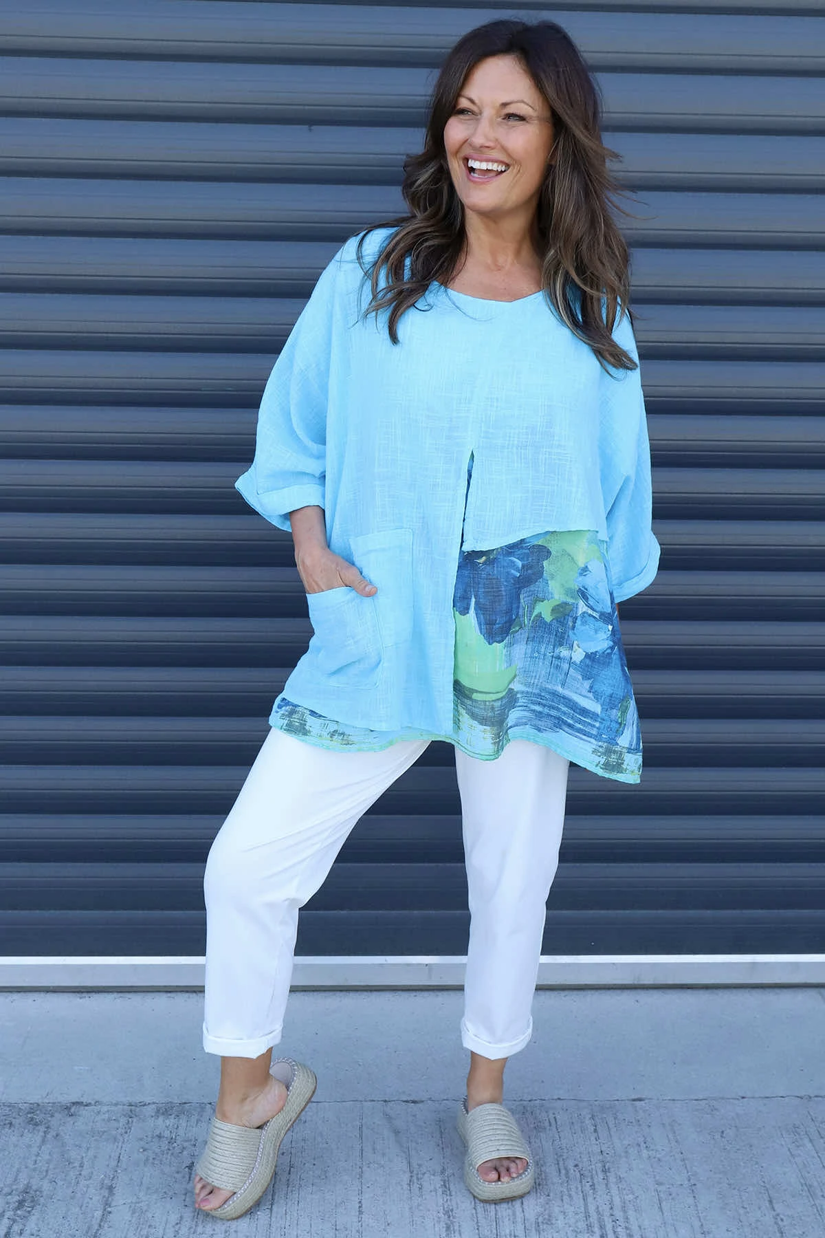 Alberta Layered Linen Top Kingfisher 3 Alberta Layered Linen Top Kingfisher