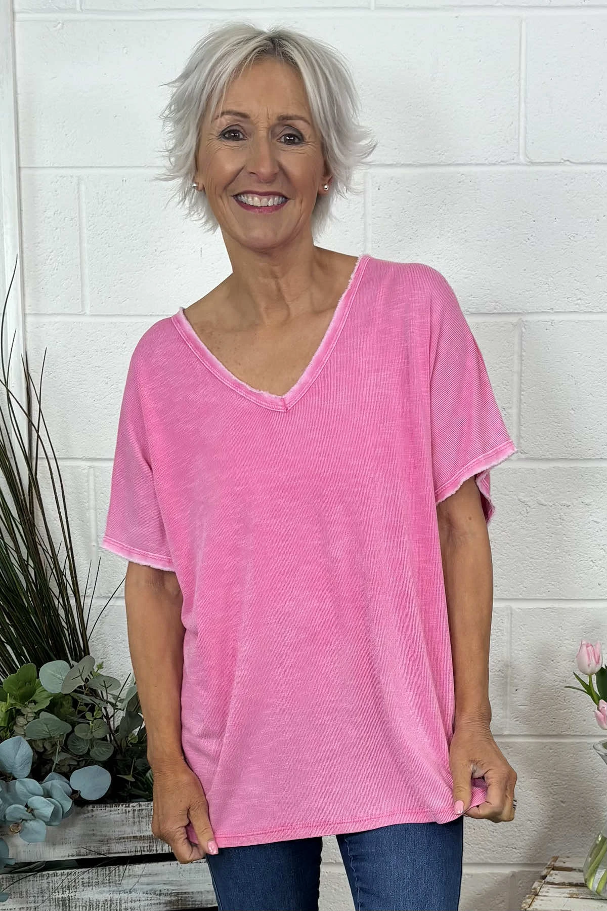 Burford V-Neck Top Fuchsia 4 Burford V-Neck Top Fuchsia - Image 2