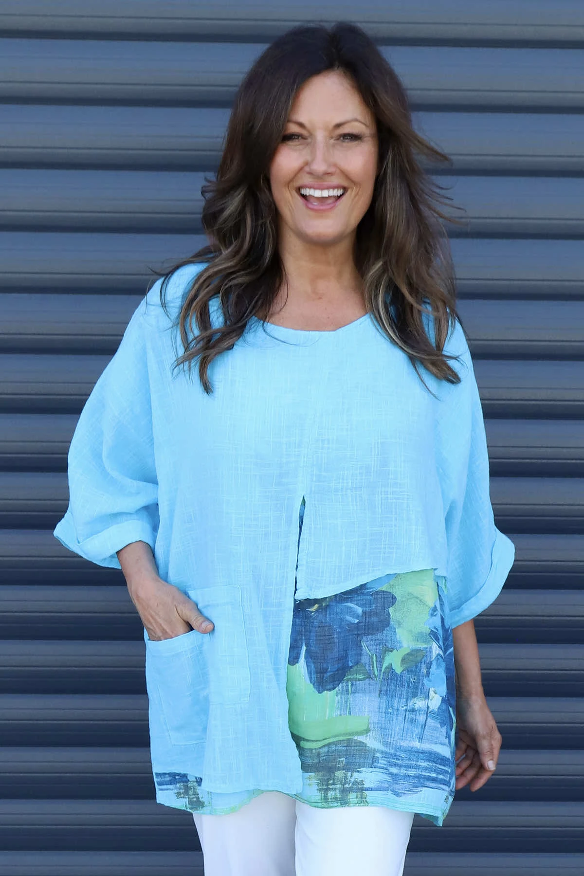 Alberta Layered Linen Top Kingfisher 4 Alberta Layered Linen Top Kingfisher - Image 2