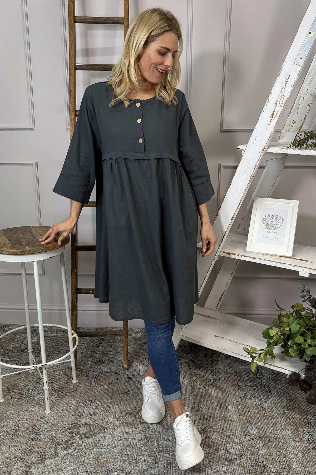 Alara Linen Dress Charcoal 3 Alara Linen Dress Charcoal